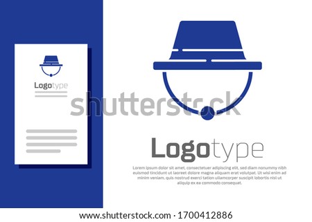 Blue Camping hat icon isolated on white background. Beach hat panama. Explorer travelers hat for hunting, hiking, tourism. Logo design template element. Vector Illustration