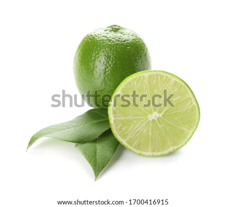 Green limes on white background