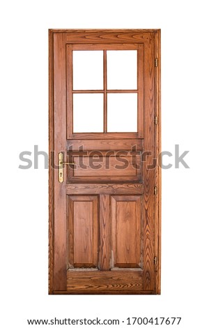 Wooden door with glazed window isolated on white background Royalty-Free Stock Photo #1700417677