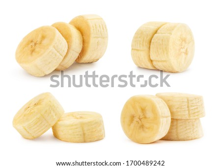 Collection of banana slices, isolated on white background Royalty-Free Stock Photo #1700489242