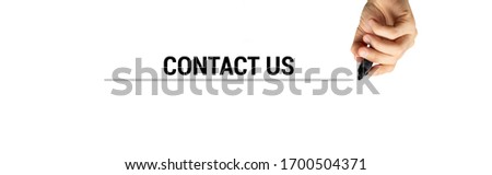 hand with black marker write with words contact us on white isolated background, concept of a call center. recruiting company or HEADHUNTING
AGENCY