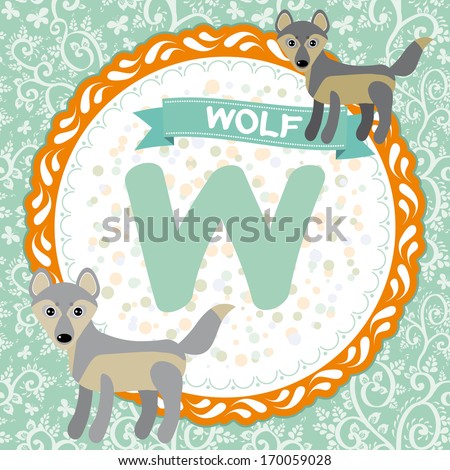 ABC animals W is wolf. Childrens english alphabet.