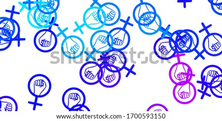 Light Pink, Blue vector backdrop with woman's power symbols. Colorful illustration with gradient feminism shapes. Simple design for your web site.