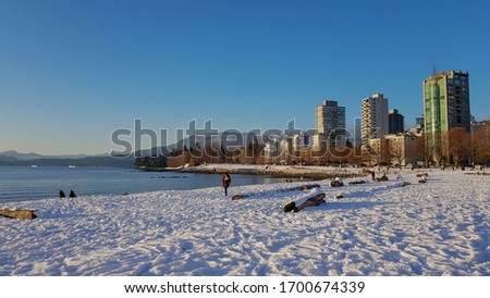 A snowy day at the English Bay.