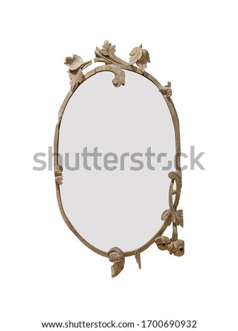 Curved rustic wooden egg shape frame isolated on white background