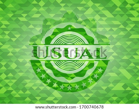 Usual green emblem with triangle mosaic background. Vector Illustration. Detailed.