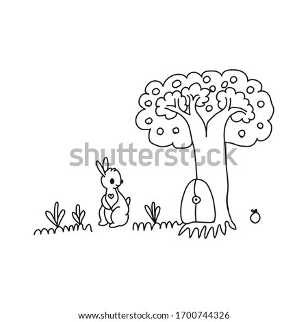 rabbit cartoon vector hand drawn on white background