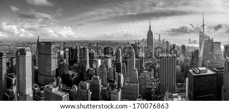 New York City skyline, aerial panorama view
