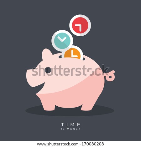 Time is Money Piggy Bank Vector Illustration