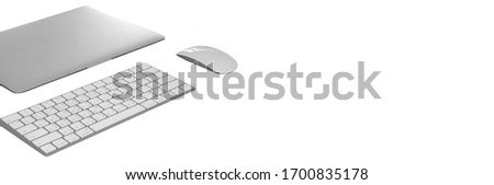 isolated keyboard, mouse, laptop on white background with clipping path