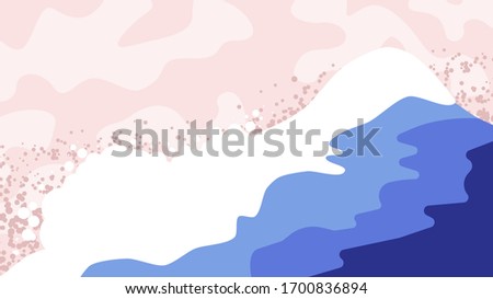 Vector illustration. Minimalist flat blue landscape. Avalanche disaster. Snow falling from top of the mountain. Flat concept. Panoramic wallpaper. Design for poster, banner, website or game template