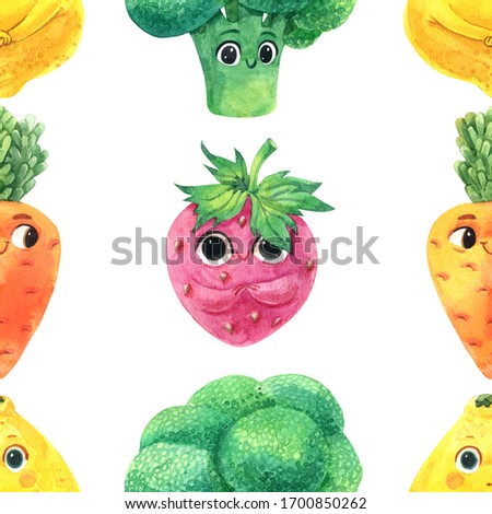 Cute kids fruit seamless watercolor pattern. Craft seamless food background  for children, baby shower, gift wrapping paper, scrapbook in red, pink, mint green and teal.