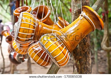 Hand made Cambodian drum musical instruments. Royalty-Free Stock Photo #170085038