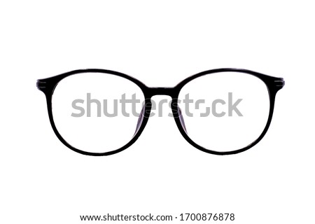 Round Glasses Women. Already used The image is sharp close. Is a good background. Suitable for use. Black eyeglasses isolated on white background. Royalty-Free Stock Photo #1700876878