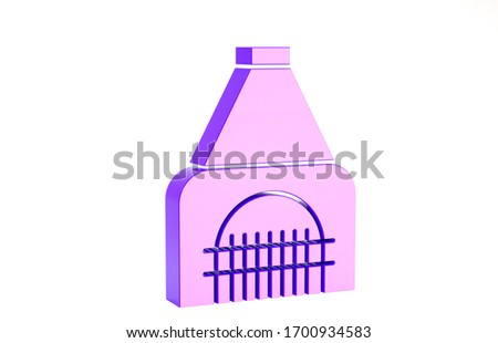 Purple Interior fireplace icon isolated on white background. Minimalism concept. 3d illustration 3D render