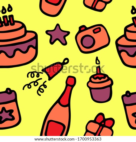 Birthday colorful pattern. Hand drawn elements for print and digital.
