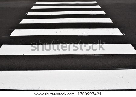 Pedestrian Crossing Markings of White Painted Strips on Black Tarmac 