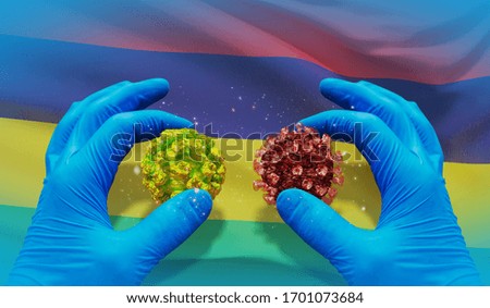 Medical virus molecular concept with flag of Mauritius. 3D illustration.
