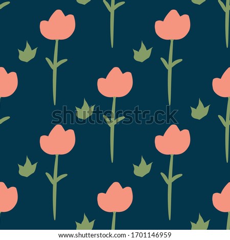 Seamless pattern with hand drawn doodle flowers and leaves. Floral vector background.