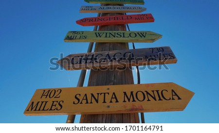 Direction signs to famous cities at Route 66 - USA 2017