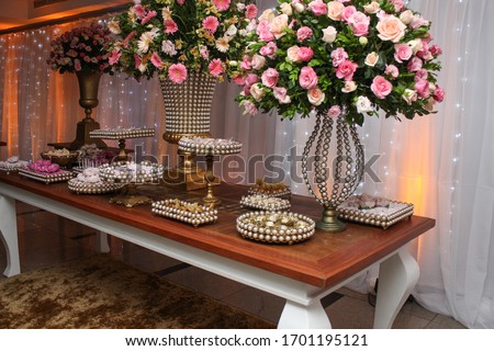 Wedding Setup. Sweet table with decoration and flowers 