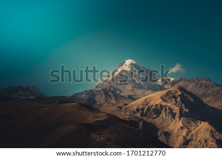 View of Kazbek mountain with blue sky in Goregia