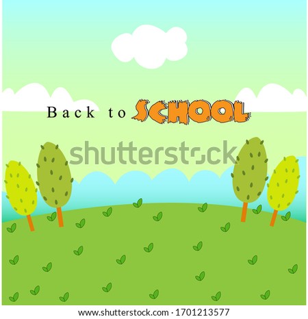 kids back to school ,cartoon background blue sky with trees in kids environment for kids game,