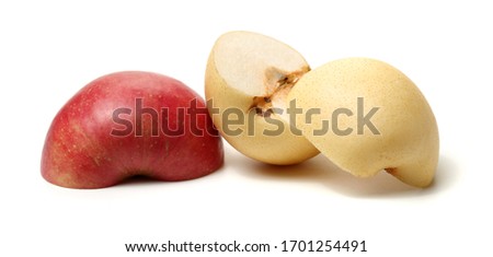 Sliced apple and pear stock photos isolated on white background