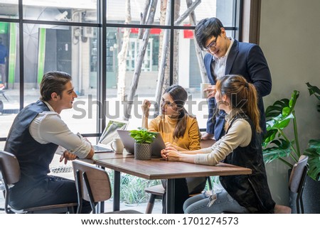 Group of employees and executives meet to discuss work problems, solutions in the working space  meeting room.Teamwork concept.
