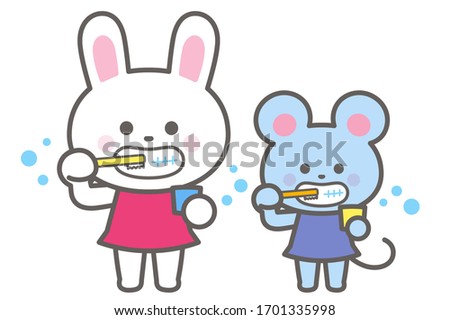 Rabbits and rats brushing their teeth
