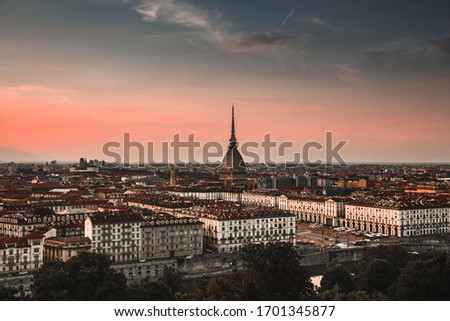 Torino City a view from the top of the mountain Royalty-Free Stock Photo #1701345877