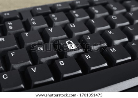 Padlock flat icon on black computer keyboard button, Business internet security and safety online concept