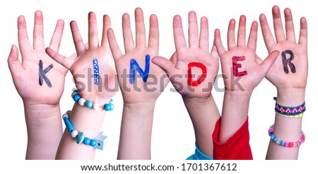 Children Hands Building Word Kinder Means Kids, Isolated Background