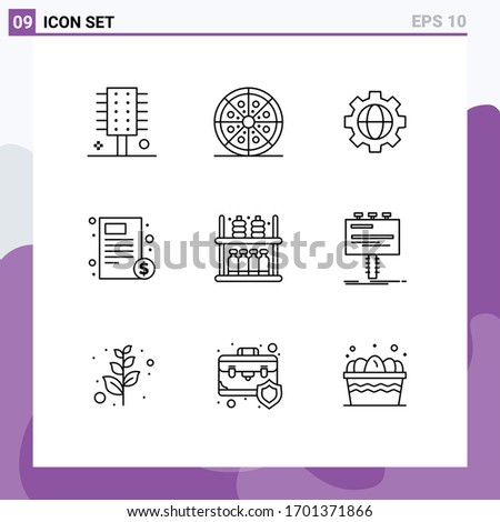 Pictogram Set of 9 Simple Outlines of invoice; healthcare; pizza; file; globe Editable Vector Design Elements