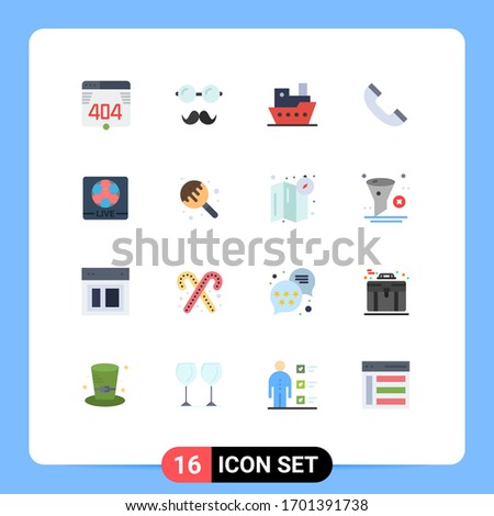 Set of 16 Commercial Flat Colors pack for football; game; steamboat; live; phone Editable Pack of Creative Vector Design Elements