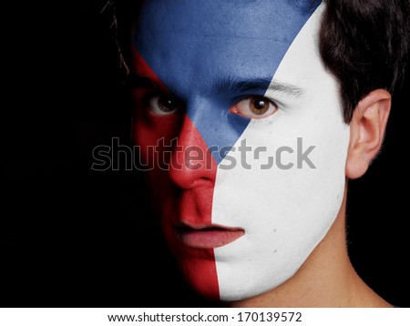Flag of Czech Republic Painted on a Face of a Young Man
