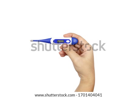 Isolated hand is holding digital body thermometer with clipping path