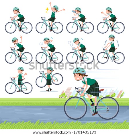 A set of Short sleeved school girl on a road bike.There is an action that is enjoying.It's vector art so it's easy to edit.
