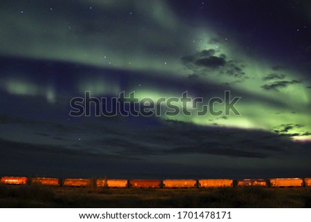 Northern lights over arctic train