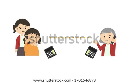 Illustration of three generation family calling. grandmother, mother and granddaughter.