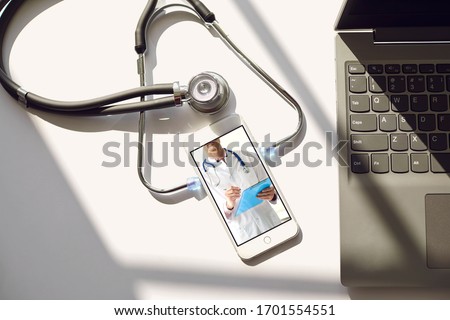 Doctor online. Online medical consultation with the patient on the Internet. Doctor communicates diagnoses by phone remotely.