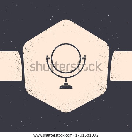 Grunge Round makeup mirror icon isolated on grey background. 8 March. International Happy Women Day. Monochrome vintage drawing. Vector Illustration