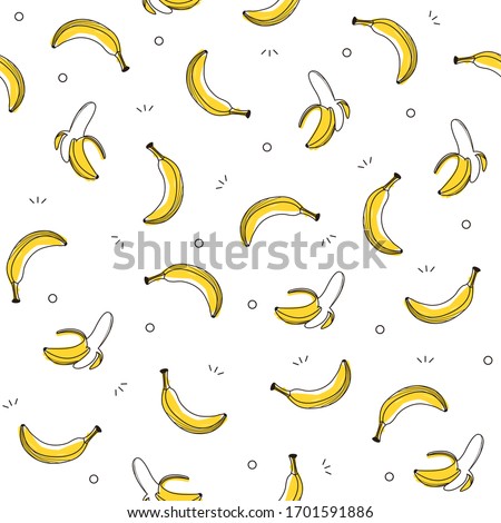 Seamless yellow banana pattern design, hand drawn banana pattern template vector Royalty-Free Stock Photo #1701591886