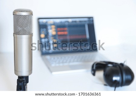 isolated condenser microphone of a home recording studio