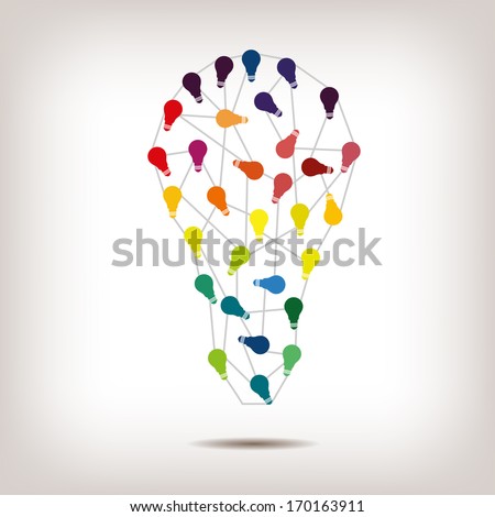 Image of a colorful abstract light bulb design isolated on a white background.