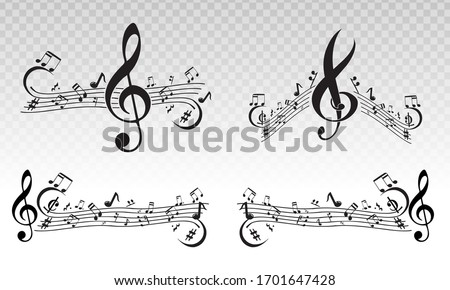 Musical scale symbol or Musical notes on a transparent background.