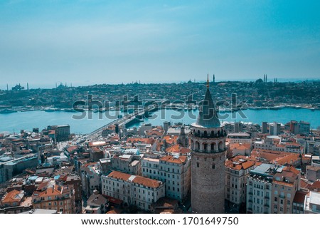 galata tower istanbul bosphorus drone photography oldtown