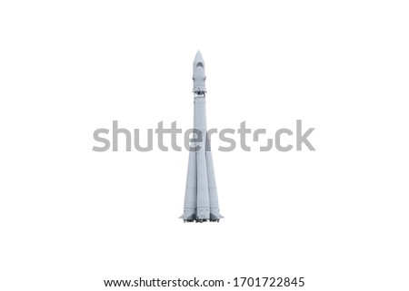  An old Soviet space rocket on a white isolated background, 