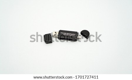 Card reader is a data input device that reads data from a card-shaped storage medium Royalty-Free Stock Photo #1701727411