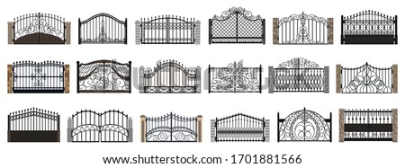 Fence gate isolated cartoon set icon. Vector cartoon set icon metal entrance. Vector illustration fence gate on white background. Royalty-Free Stock Photo #1701881566